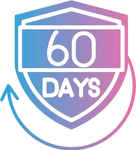 Gold badge showing a sixty day money back guarantee